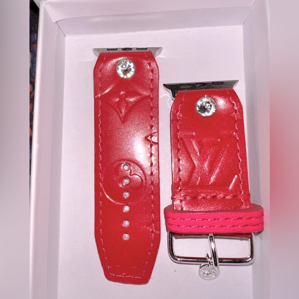NEW Upcycled Louis Vuitton pink framboise vernis leather Apple Watch band